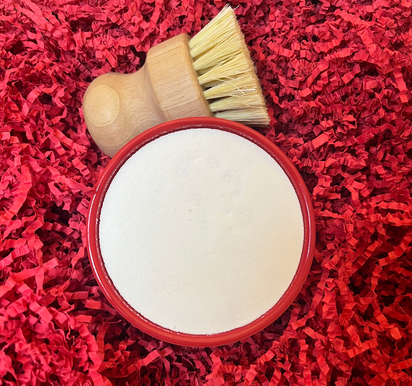 Christmas dish soap “Happy Holiday” jar. W/wood brush.