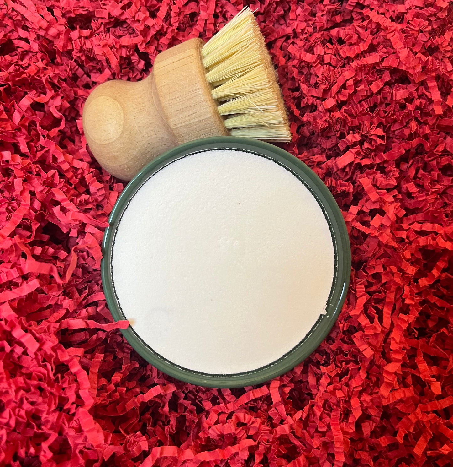 Christmas dish soap(green christmas novelty jar) W/wood brush.