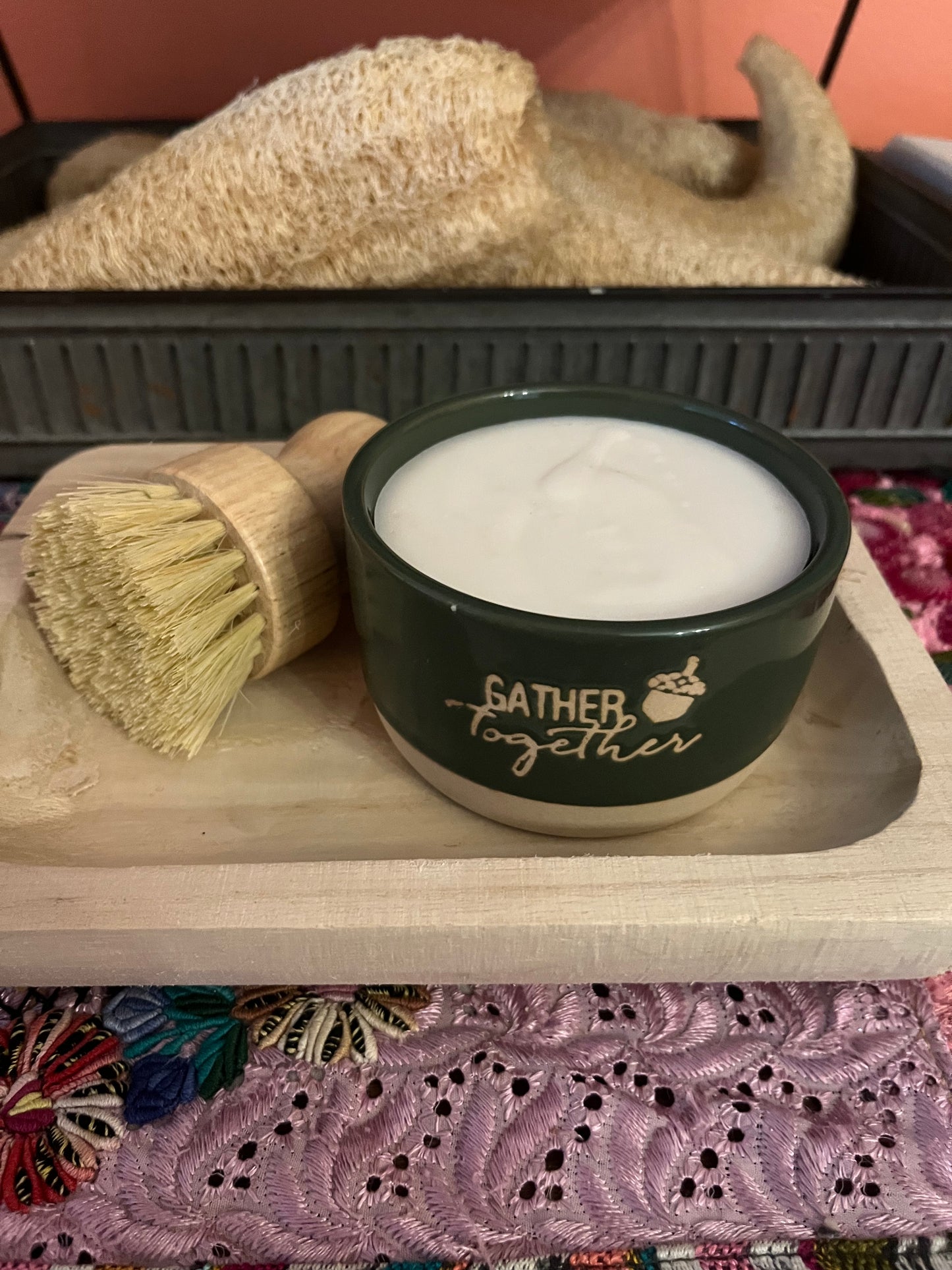 6oz seasonal gather together dish jar with brush